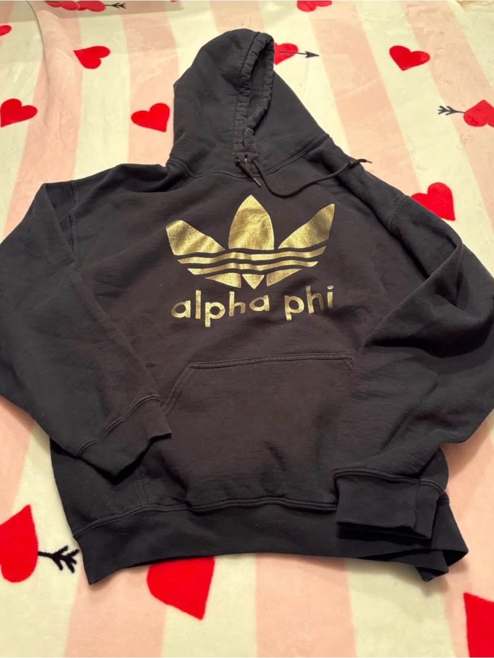Gold Logo Black Hoodie Sweatshirt -alpha phi